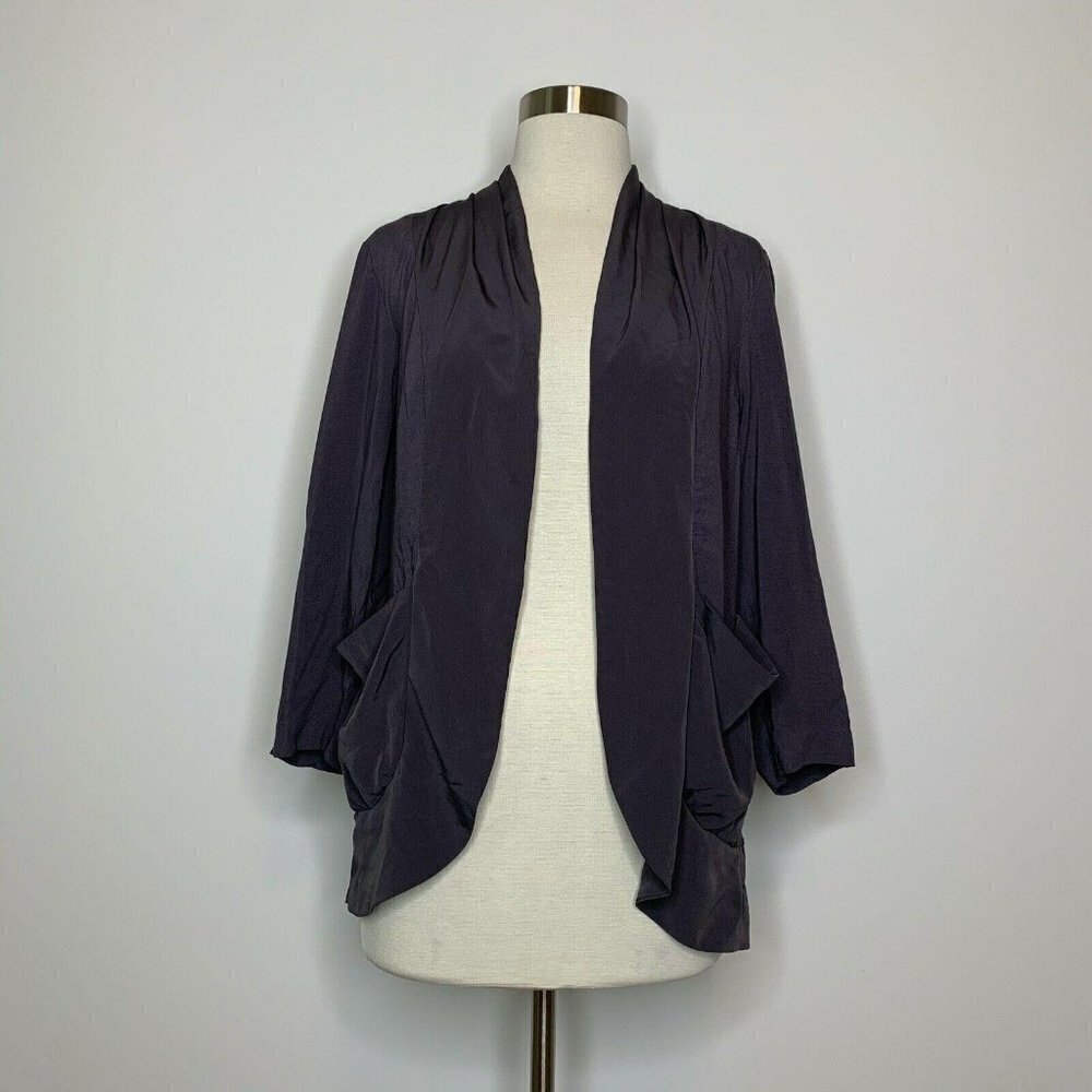Kimchi Blue Jacket Women Small Gray Purple Open Front 3/4 Sleeve Pleated Pockets